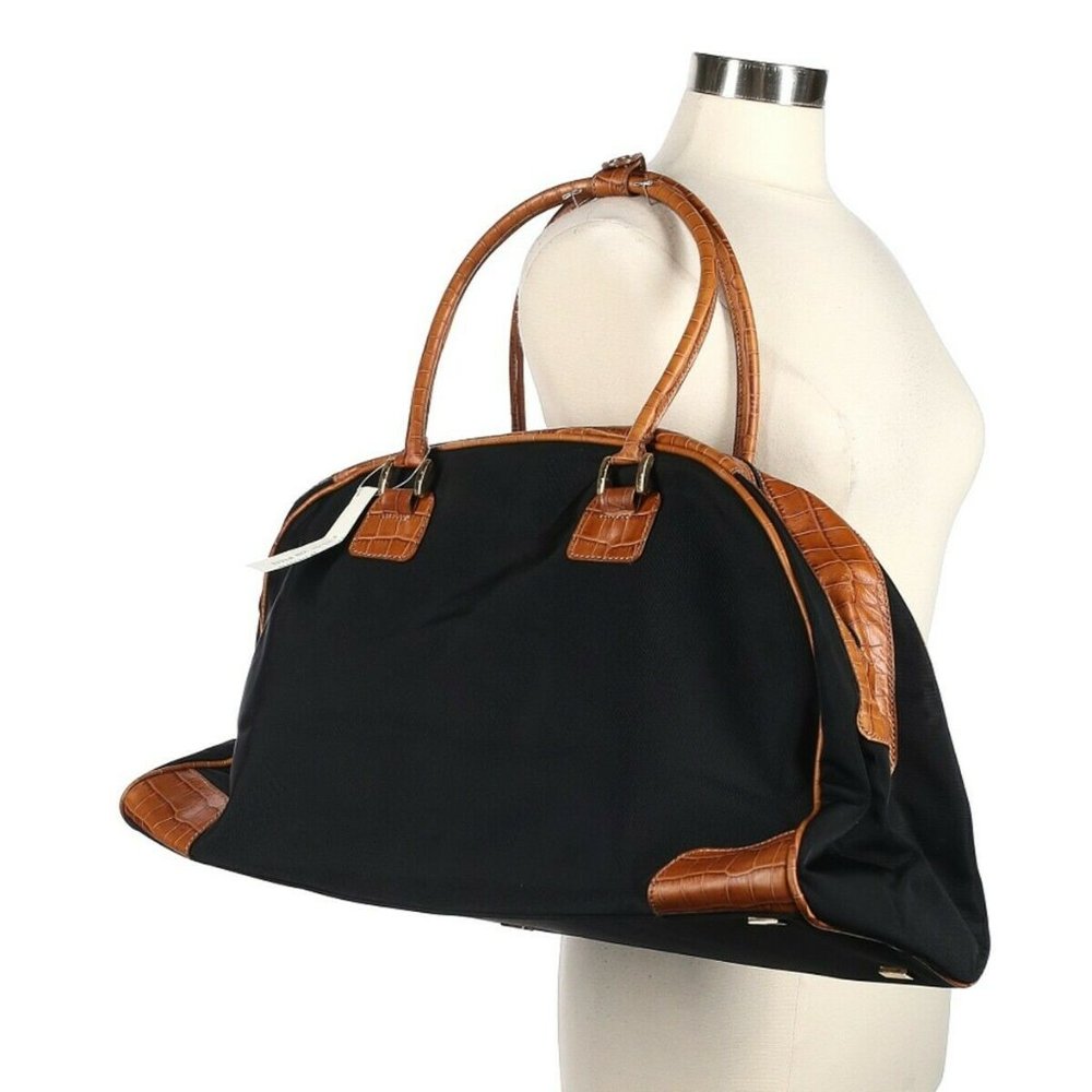 NWOT ADRIENNE VITTADINI XL WEEKENDER BLK CANVAS ALLIGATOR PRINT LEATHER $300 VTG